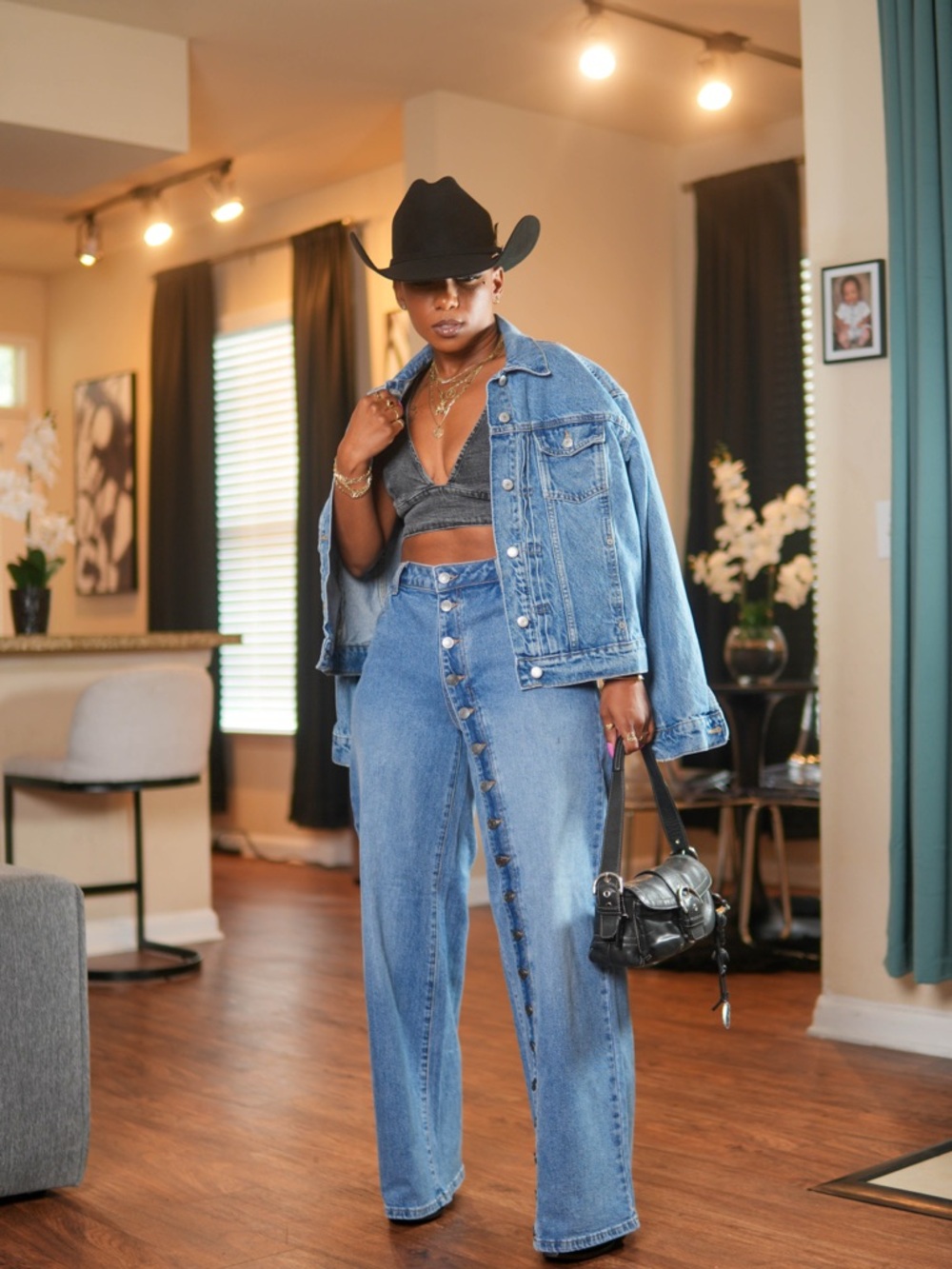 High-Waist Button-Front Wide Leg Jeans in Light Blue